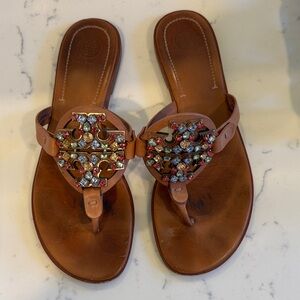 Tory Burch Brown Sandals with Colorful Embellishments
